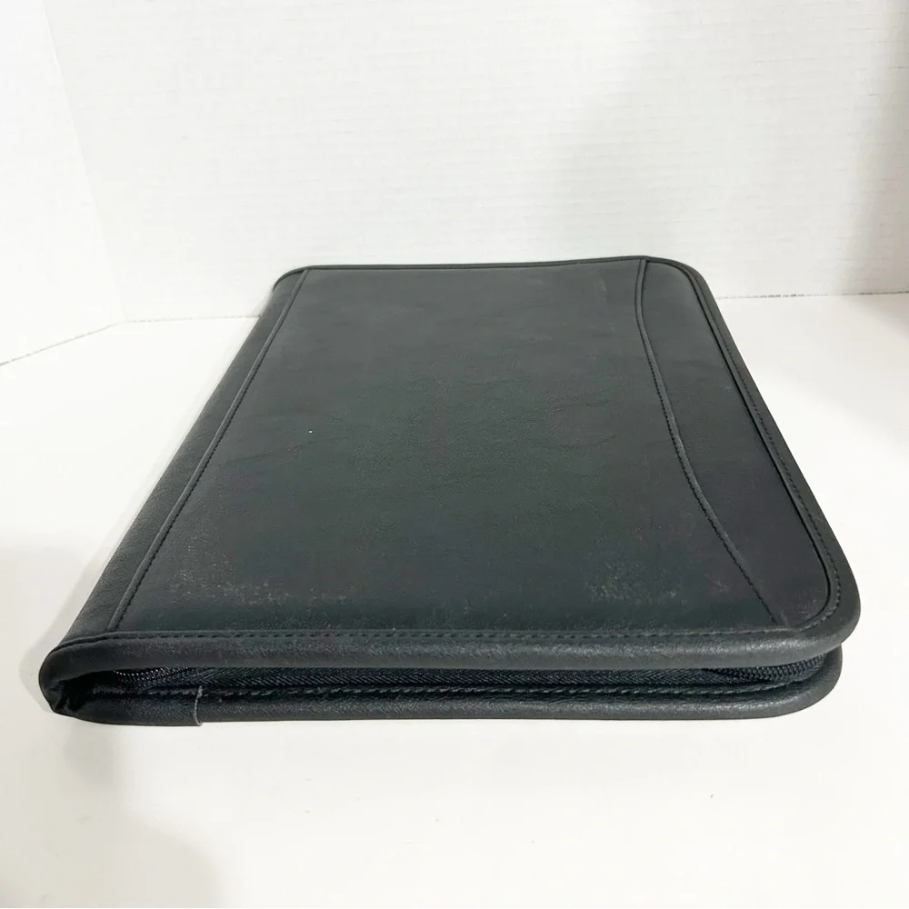 Leeds Black Faux Leather Zip Around Organizer Portfolio Document Keeper Pockets